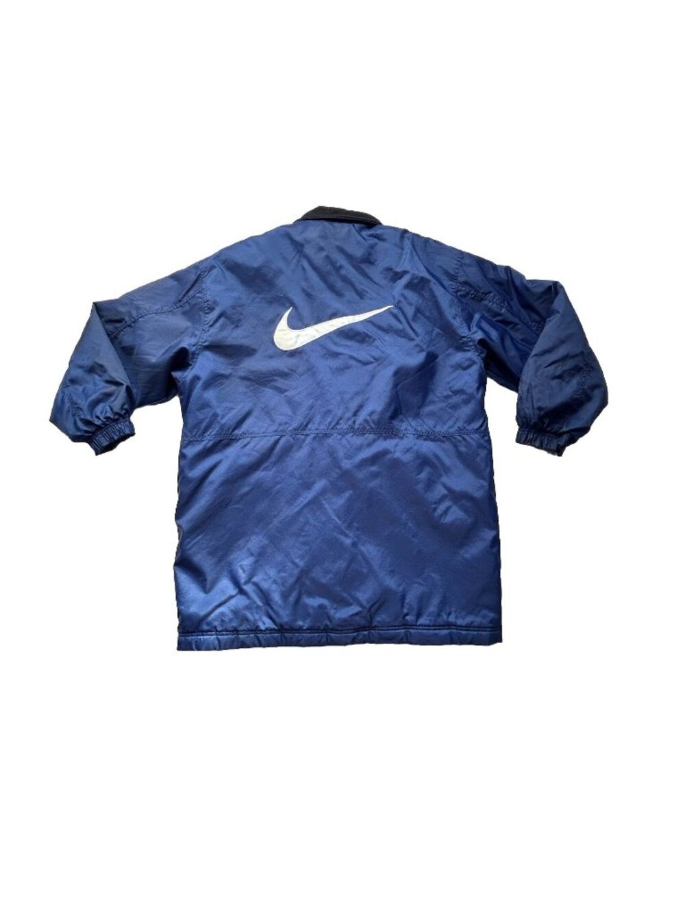 Vintage Blue Nike Puffer Long Coat Men’s Size L Collared Large Nike Swoosh